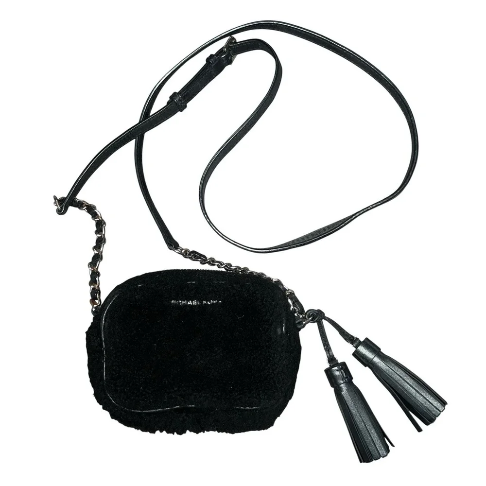 MICHAEL Michael Kors Jet Set Travel Small‎ Chain Shearling Crossbody Black Purse